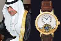 ويرتدي الأمير فهد بن سلطان بن عبدالعزيز ساعة من ماركة ساعة piaget tourbillon السويسرية  الفاخرة  
